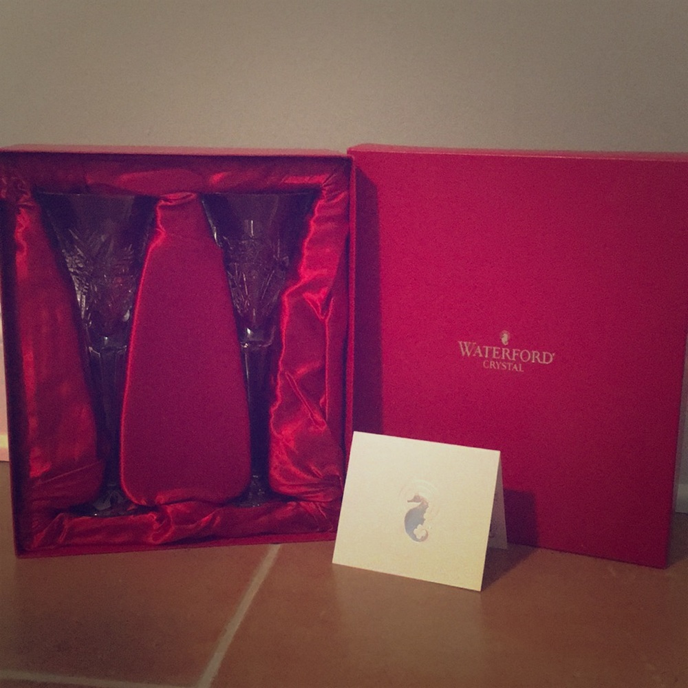 Waterford snow crystal clear flutes